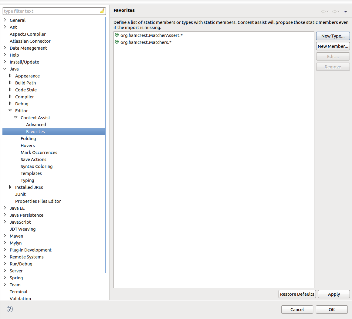 Eclipse - Import Favorite Statics